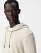 Men's beige relief mesh hooded T-shirt-5