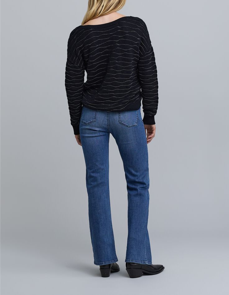 Pull noir devant/dos tricot rayures lurex Femme-6