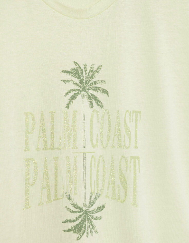 Groen visueel T-shirt met palmbomen en glitterboodschap voor Dames-7