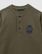Boys’ khaki waffle T-shirt with embroidery front and back-7