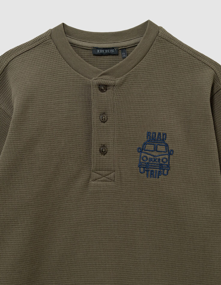 Boys’ khaki waffle T-shirt with embroidery front and back-7 Boys’ khaki waffle T-shirt with embroidery front and back-7