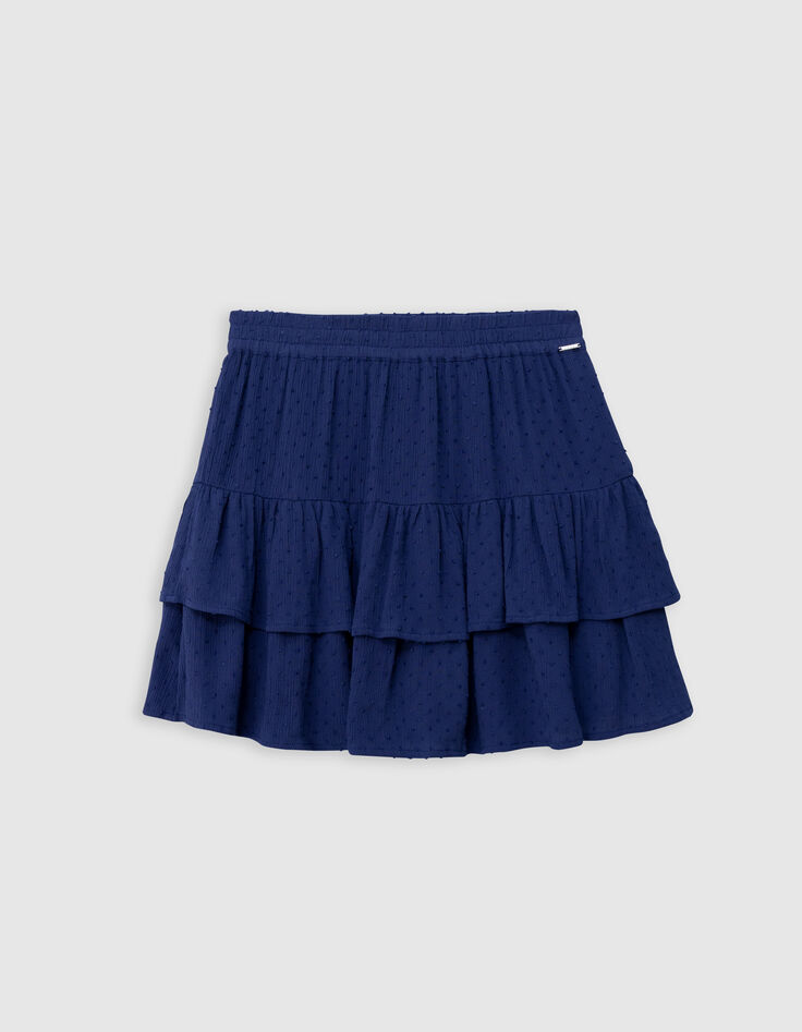 Falda azul volantes jacquard plumetis niña-2