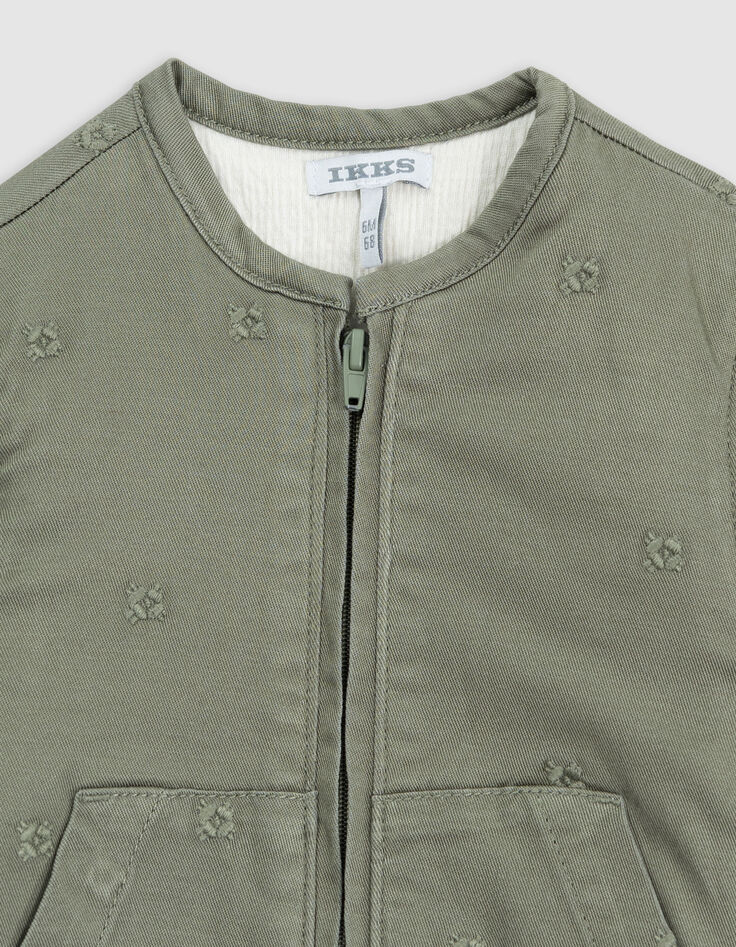 Embroidered khaki jacket with removable sleeves for girls-3