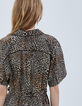 Women’s cognac shirt dress with baby leopard print-4