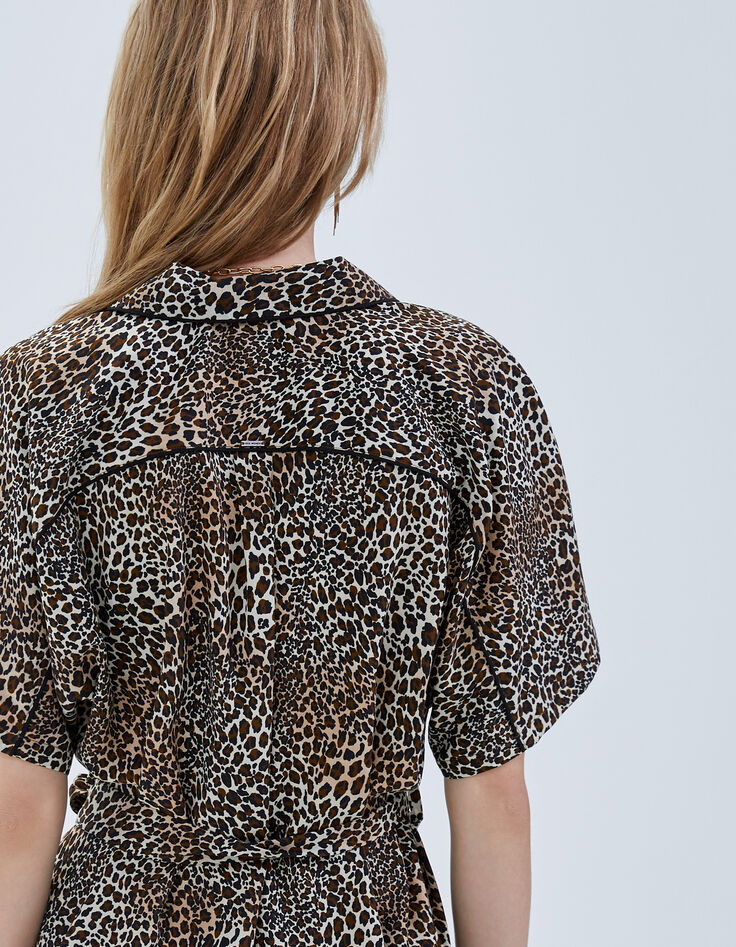 Women’s cognac shirt dress with baby leopard print-4