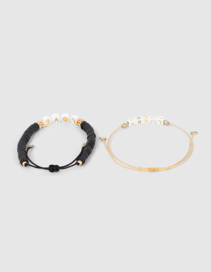 Bracelets vanille et noir en perles à message fille - IKKS