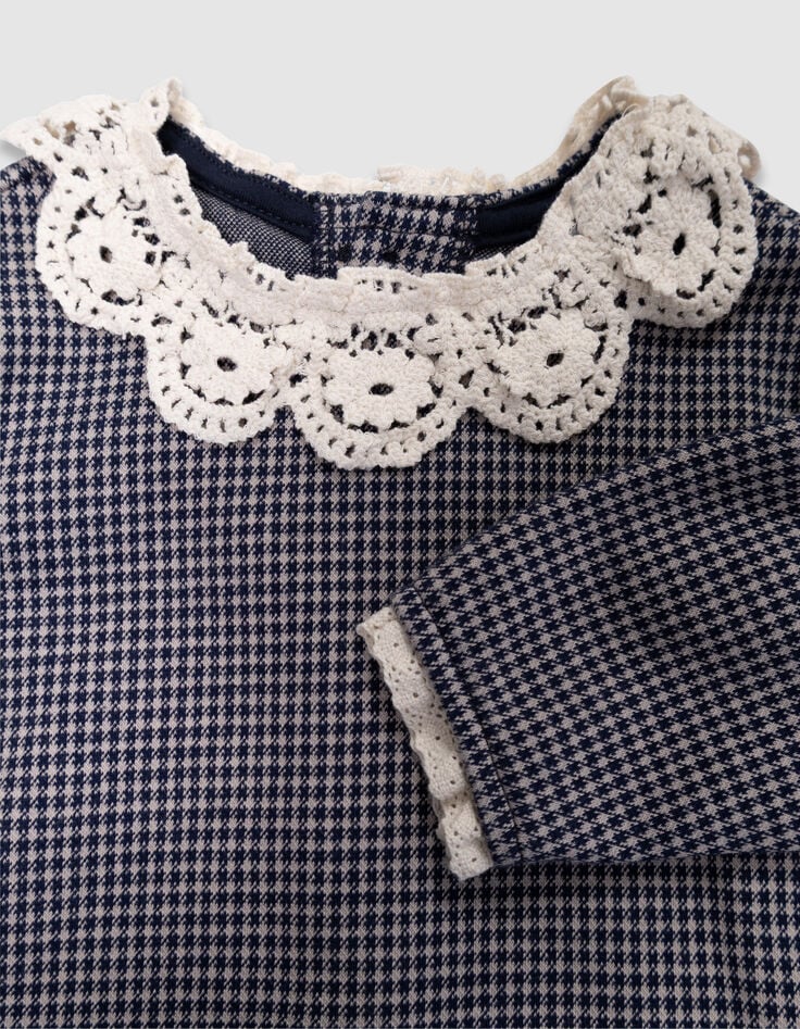 Marine blouse pied-de-poule kanten kraag babymeisjes-5 Marine blouse pied-de-poule kanten kraag babymeisjes-5