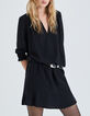 Vestido negro raso reciclado cintura cordón ajuste mujer-2