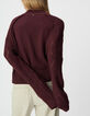 Pull bordeaux tricot manches ajourées Femme-5