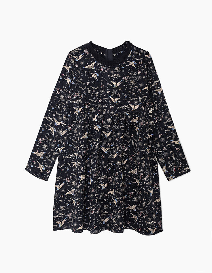 Girls’ white sweatshirt & black Sakura print 2-in-1 dress-3