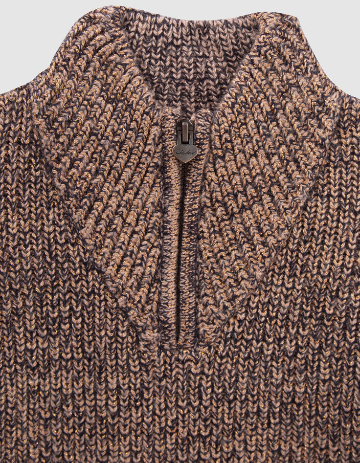 Pull rose cuivré tricot lurex col camionneur fille-2