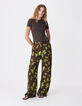 Pantalon fluide marron imprim&eacute; tachiste flou Femme-1