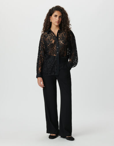 Chemise manches longues noire oversize tout dentelle Femme - IKKS
