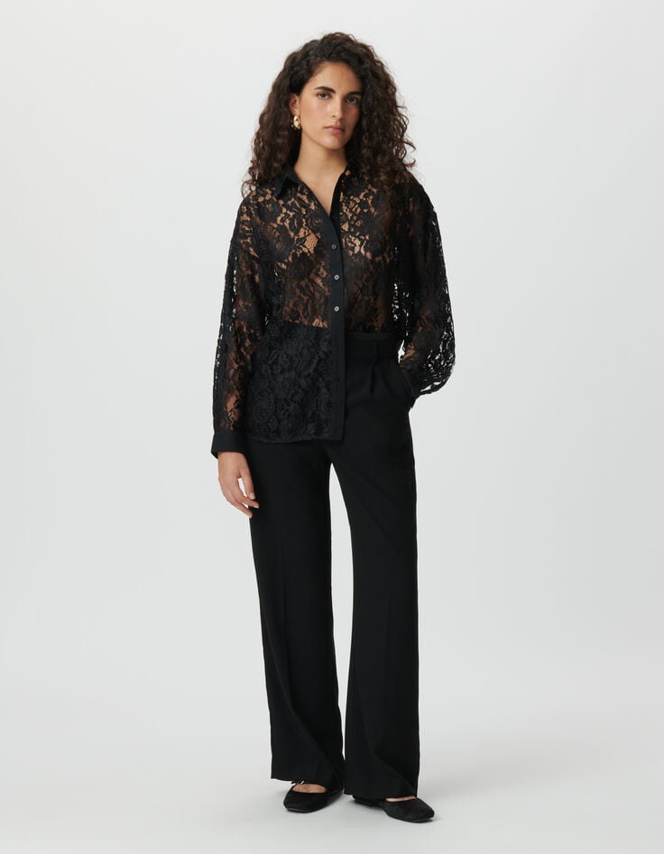 Chemise manches longues noire oversize tout dentelle Femme-1