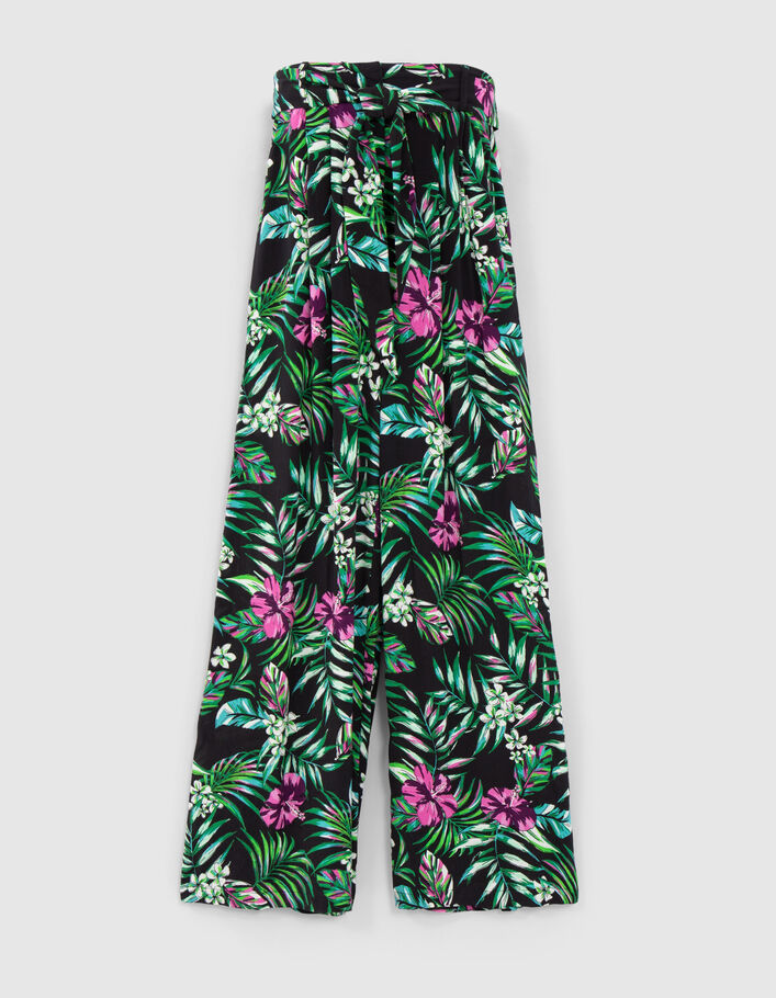 Zwarte brede broek LENZING™ ECOVERO™ tropical print Dames - IKKS