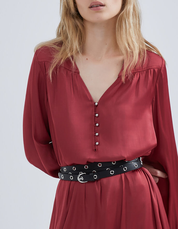 Langes, kamelienfarbenes Damenkleid aus Polyesterjaponais-4