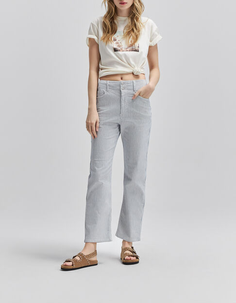 Jean slouchy blanc cass&eacute; recycl&eacute; fines rayures Femme - IKKS