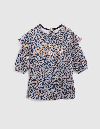 Robe bleue coton bio imprimé fleurs lavande bébé fille - IKKS