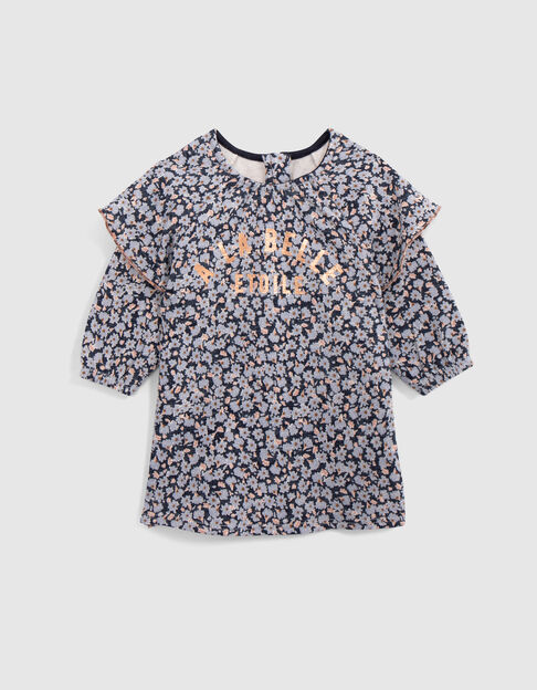 Robe bleue coton bio imprimé fleurs lavande bébé fille - IKKS