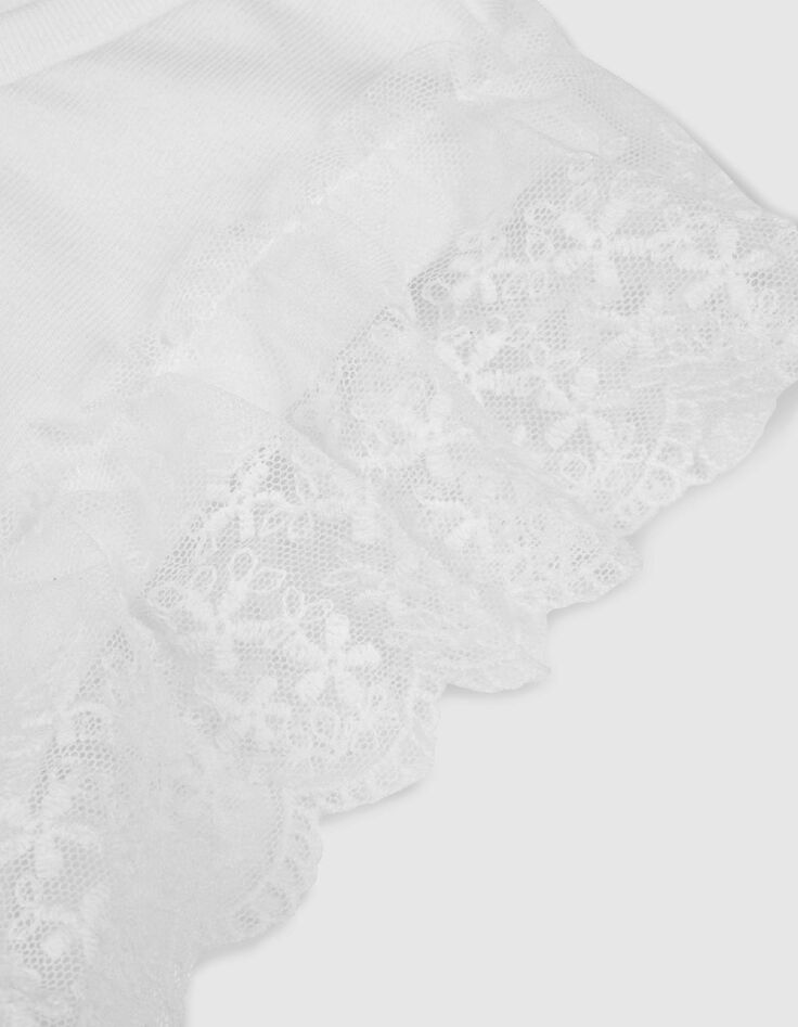 &Auml;rmelloses wei&szlig;es T-Shirt  T&uuml;ll  R&uuml;schenstickerei M&auml;dchen-2