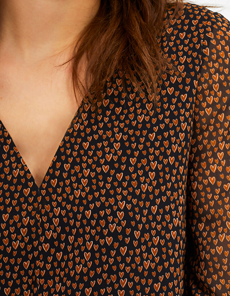 I.Code black, cognac small heart print dress-5