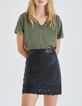 Women's khaki quilted-sleeve T-shirt-1