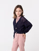 Cardigan marine coton bio tricot ajouré fille-8