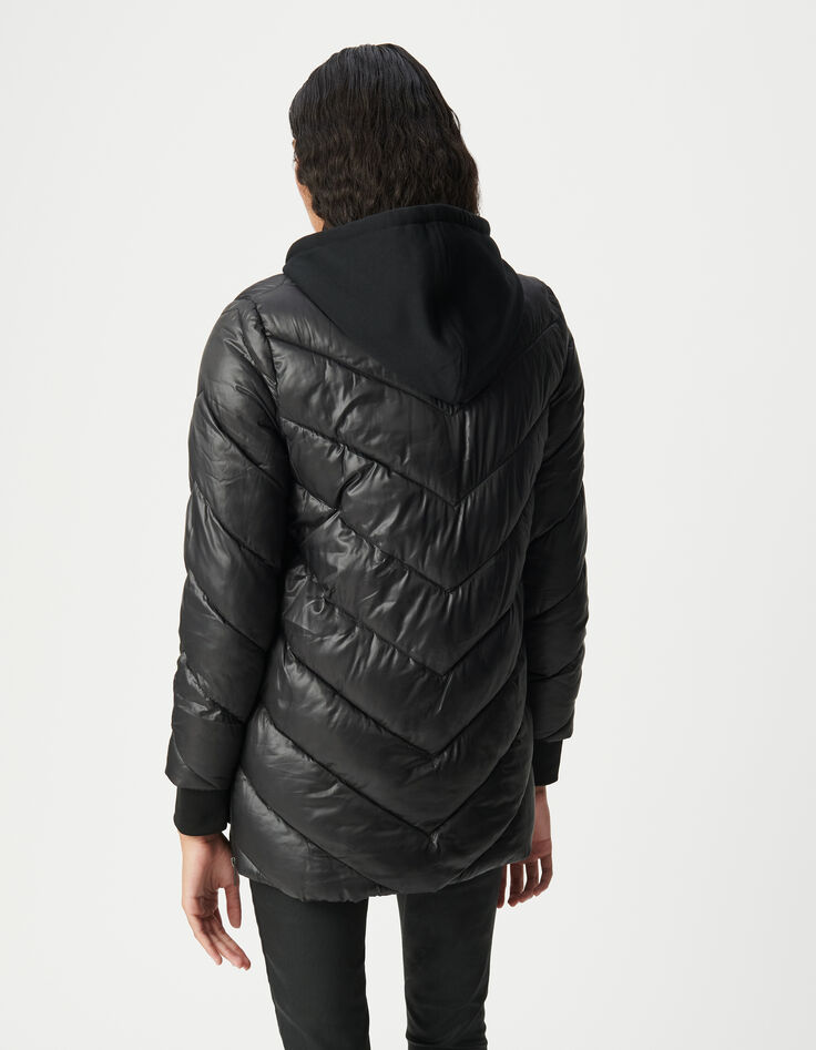 Women’s long light padded jacket+sweatshirt fabric hood-3
