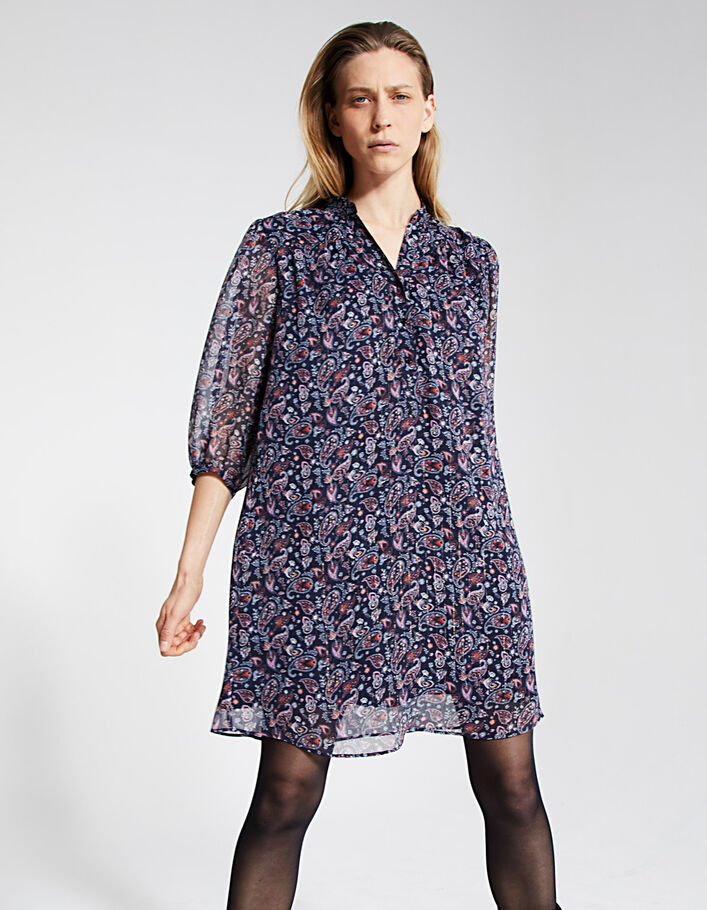 Rechte voile jurk met metallic paisleyprint-2