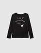 Girls’ black button-neck T-shirt + white lettering on back-2