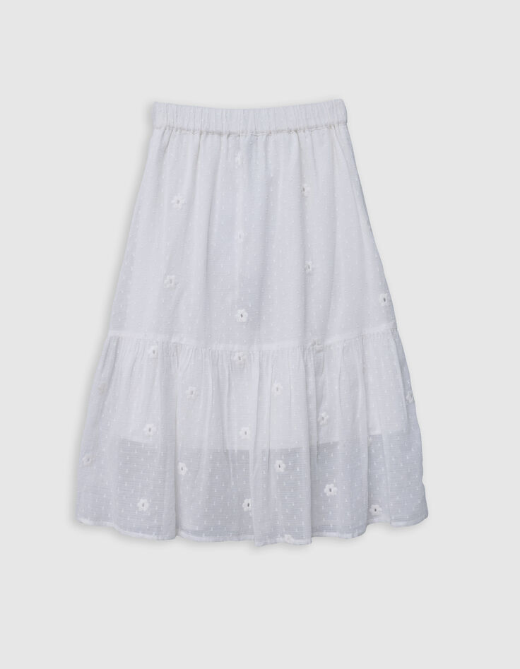 Jupe blanche jacquard plumetis et fleurs brodées fille-4