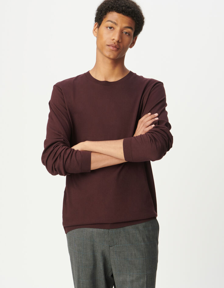 T-shirt lange mouwen pruimkleur katoen-modal Heren-2