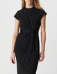 Robe midi noire &agrave; nouer c&ocirc;t&eacute; Femme-4