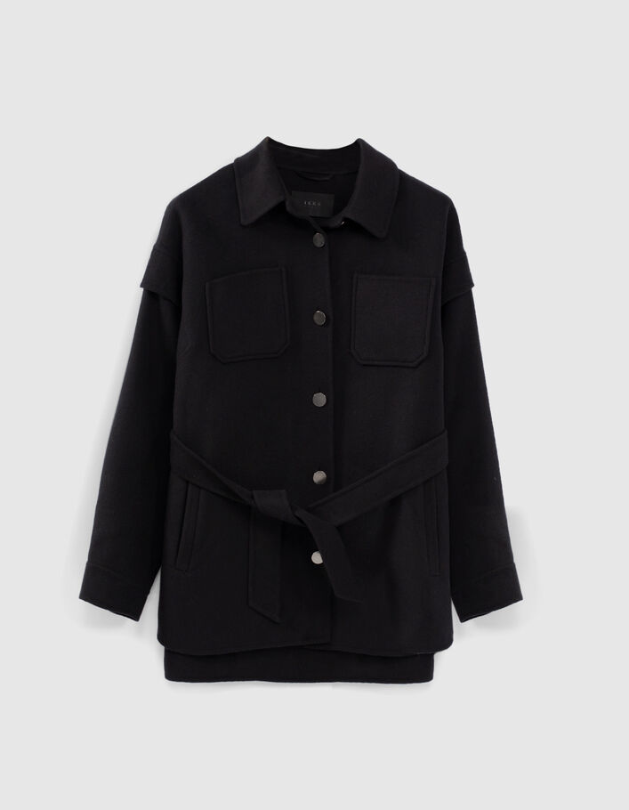 Zwarte jas-overshirt met riem dames - IKKS