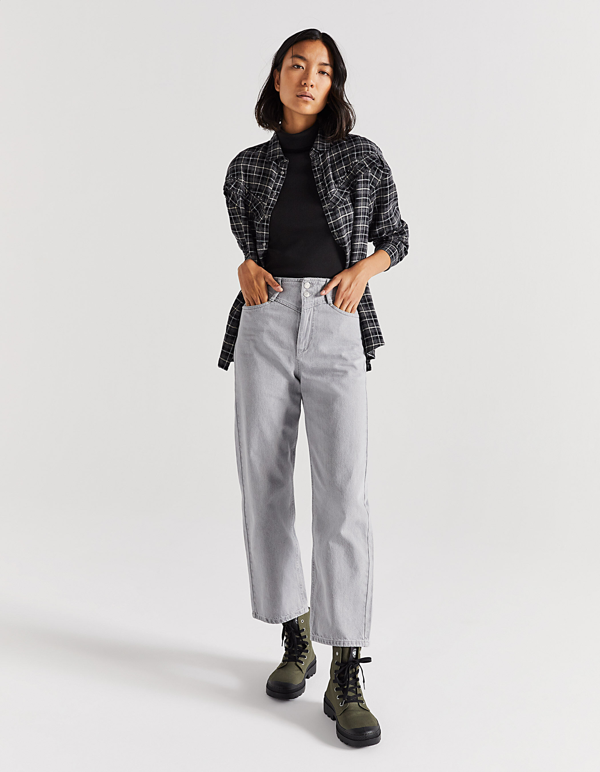 Jean large taille haute longueur cropped femme