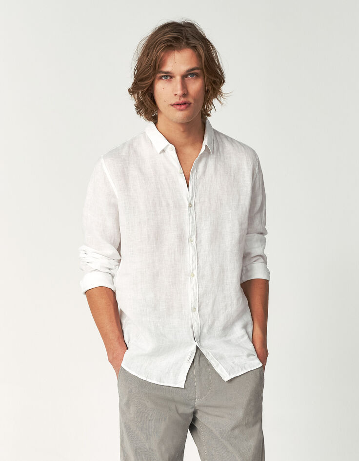 Chemise SLIM blanche en lin Homme-2