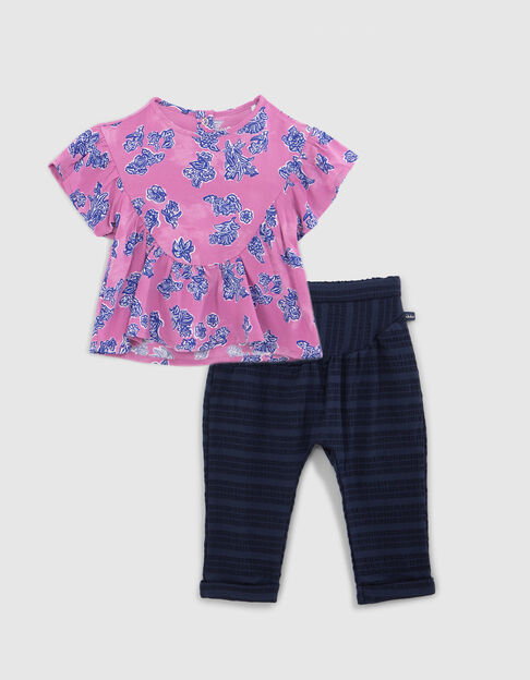 Ensemble top mauve et pantalon marine bébé fille - IKKS