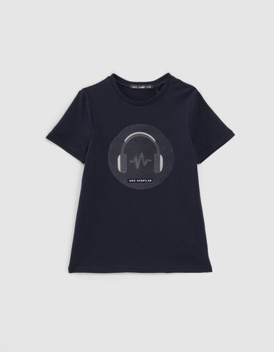 Boys’ sport navy textured headphones image T-shirt - IKKS