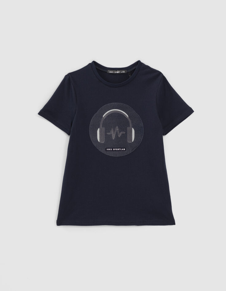 T-shirt sport navy visuel casque relief garçon -1