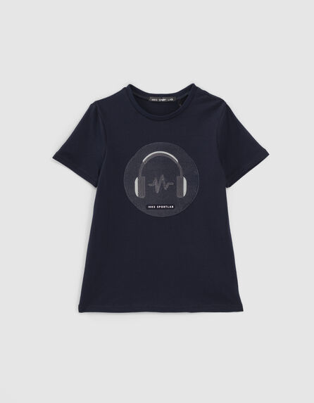 Boys’ sport navy textured headphones image T-shirt