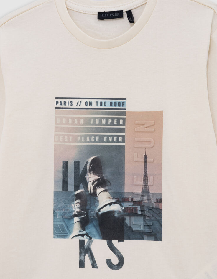 Boys' t-shirt ecru organic cotton Paris roofs embossing boy-5