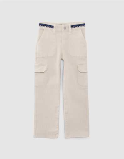 Girls' ecru cargo jeans with embroidered braid - IKKS