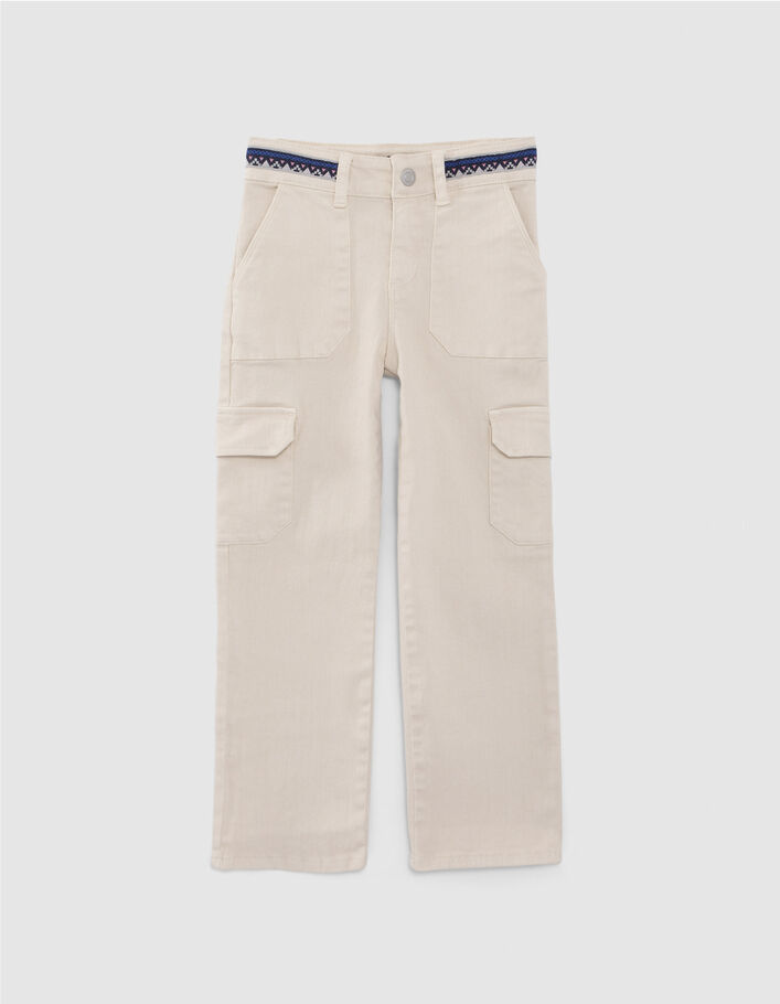 Mädchen-BATTLE-Jeans mit besticktem Zierband in Ecru - IKKS