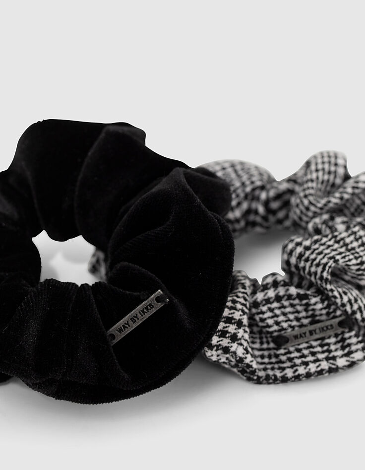 Girls' black houndstooth and red velvet scrunchies-2