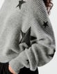 Grijze gebreide trui rock-inzetten sterren en kralen Dames-5 Grijze gebreide trui rock-inzetten sterren en kralen Dames-5