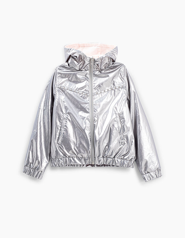 Blouson réversible argent et rose pâle fille-3