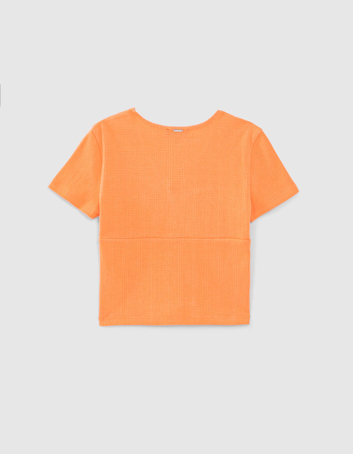Girls’ orange organic cotton T-shirt, bow effect on front - IKKS