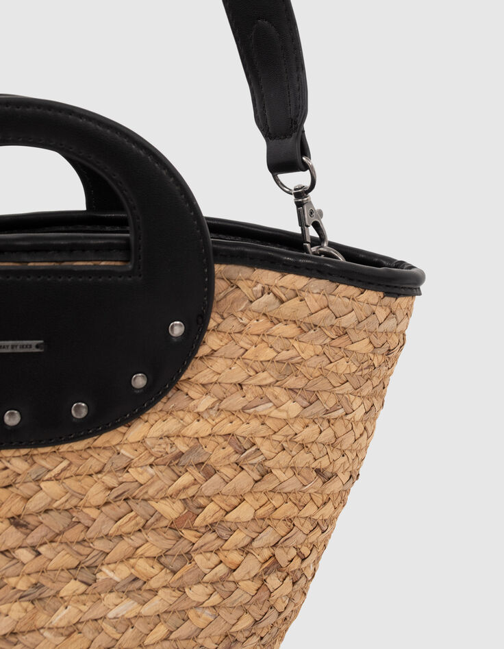 Girls&rsquo; beige straw basket with black studs-5