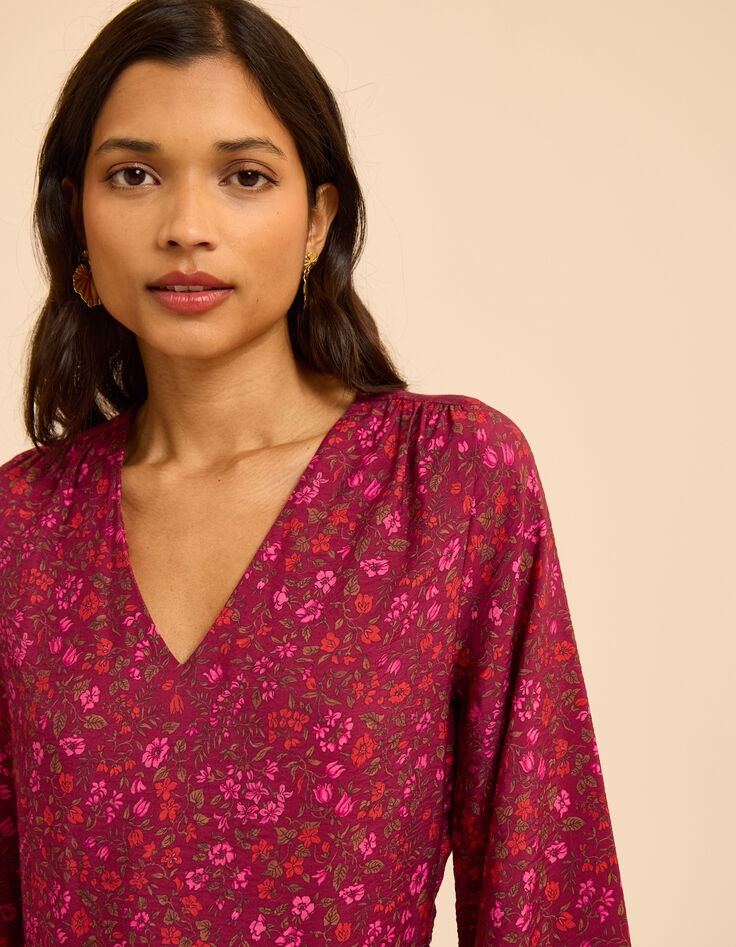 Robe rose imprim&eacute; floral I.Code-5