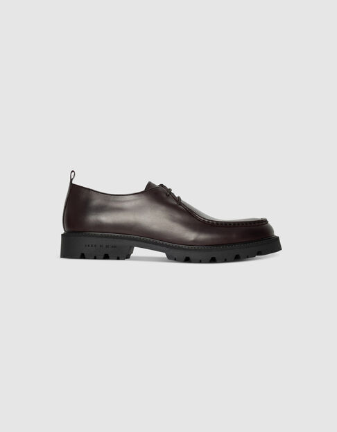 Zapatos derby con plataforma en piel ciruela para hombre - IKKS
